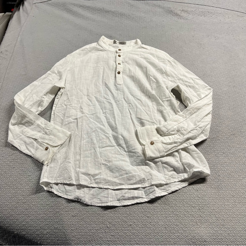 NEARKIN Ivory Cream 100% Cotton Henley Shirt long sleeve Blouse Size Large EUC